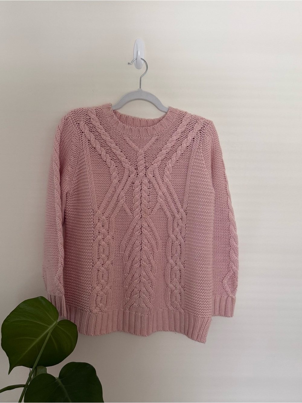 525 America Pink Cable Knit Crewneck Sweater